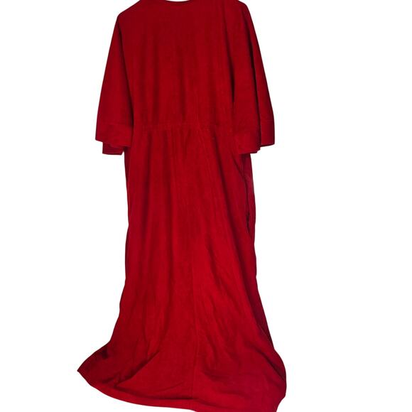 Boutique Other - Vintage Crimson Red Corduroy Maxi Robe Duster Open Front Wrap Dressing Gown